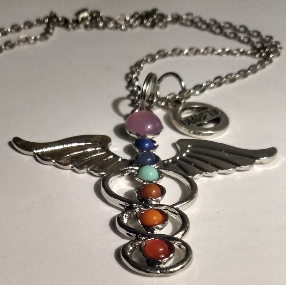 ⚕️ Medic Alert Necklace - Diabetic Charm & Bright Caduceus Staff on 22" Chain - Picture 3 of 4